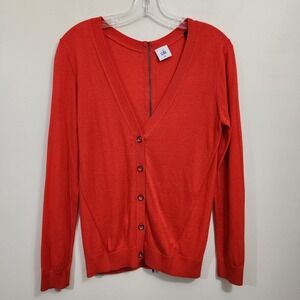 Cabi Cobblestone button front cardigan fiery red with back full zipper womans XS